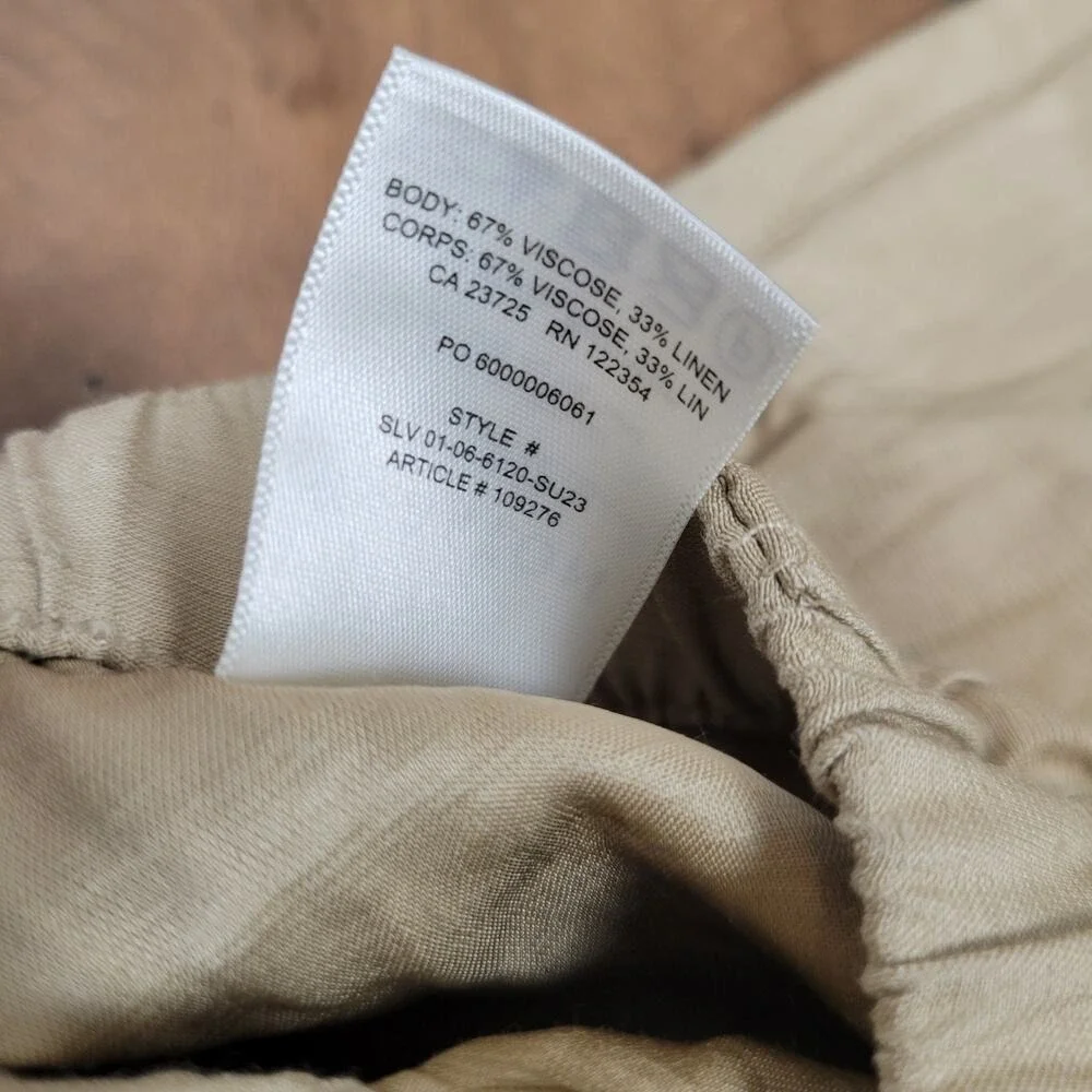 Aritzia Babaton Womens 00 Titan Pants Mid Rise‎ Cargo Pull-On Beige Linen Blend